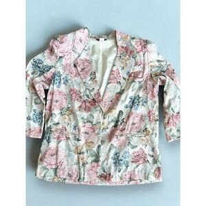 Vintage San Moire Floral Blazer Jacket Cream Pink Womens Plus Size 20W